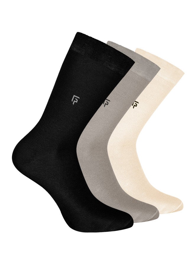 FOOTPRINTS FOOTPRINT Men 3 Pairs Anti Odour Organic Cotton Calf-Length Solid Bamboo Formal Socks - Image 1